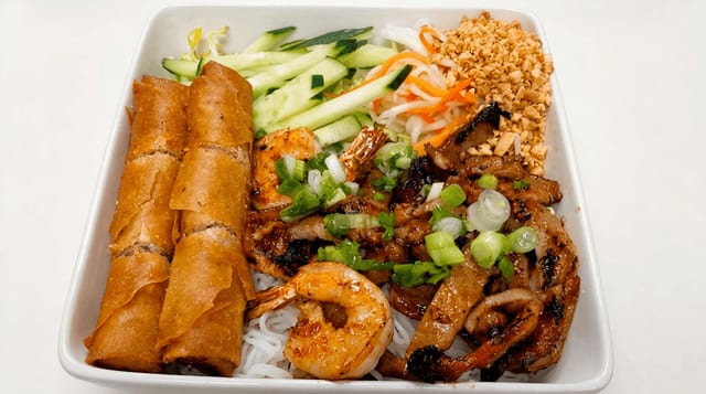 Charbroiled Shrimp, Pork & Egg Roll Vermicelli Noodles.