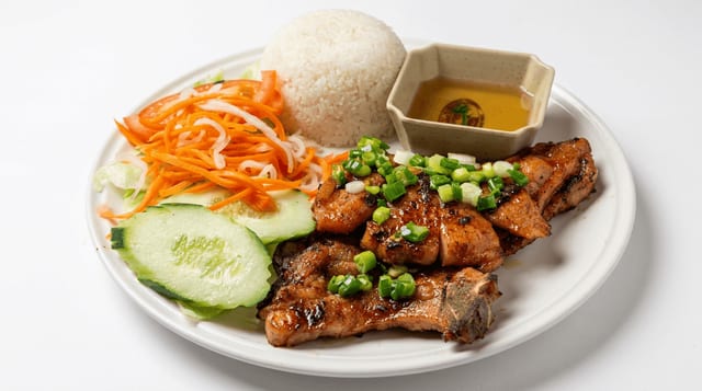 Charbroiled Pork Chop Rice Plate.