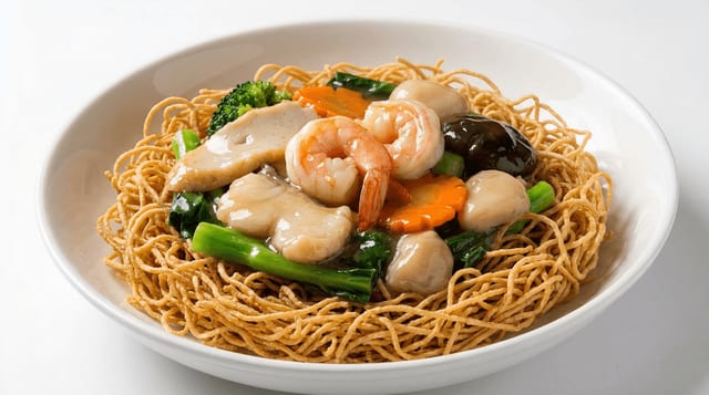 Hong Kong Style Crispy Egg Noodles.