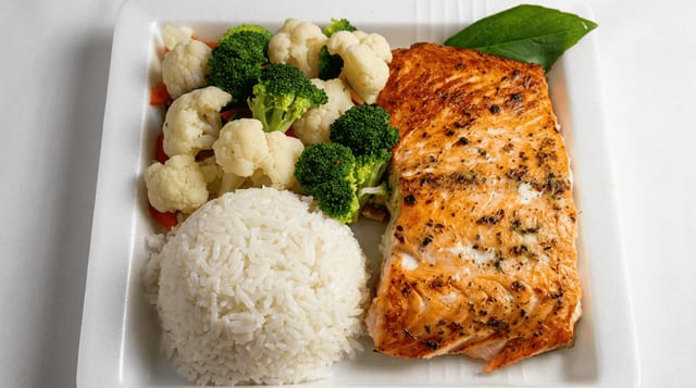 Grilled Salmon with Vegetables.