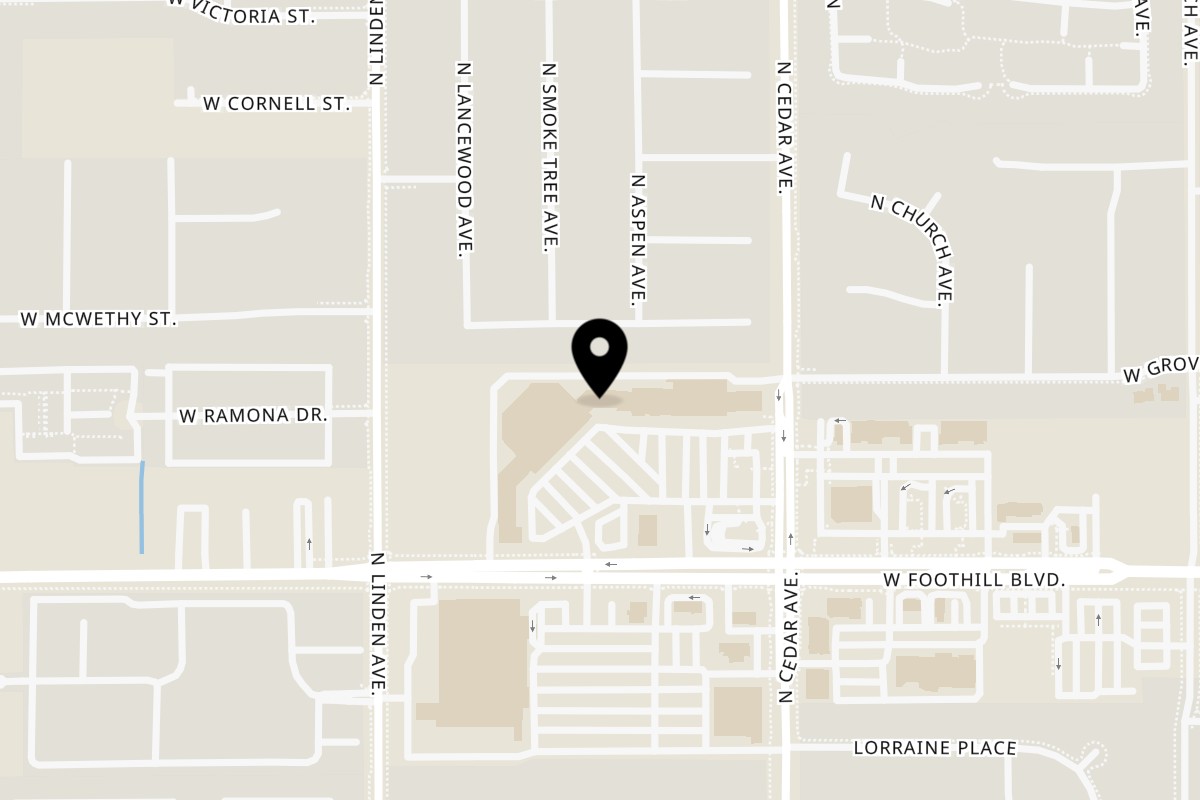 Map showing the location of Yang Noodle House Rialto on 1374 W Foothill Blvd C in Rialto